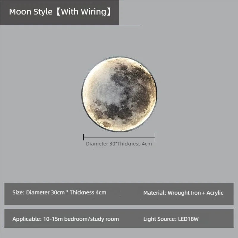 Art Modern Indoor Lighting Design Bedroom 3d Round Led Circular Moon Wall Lamp Decor Home