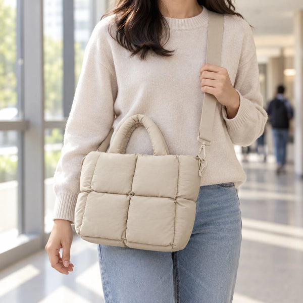 Custom Quilted Puffer Tote Bag Solid Color Water Resistant Large Capacity Shoulder Zipper