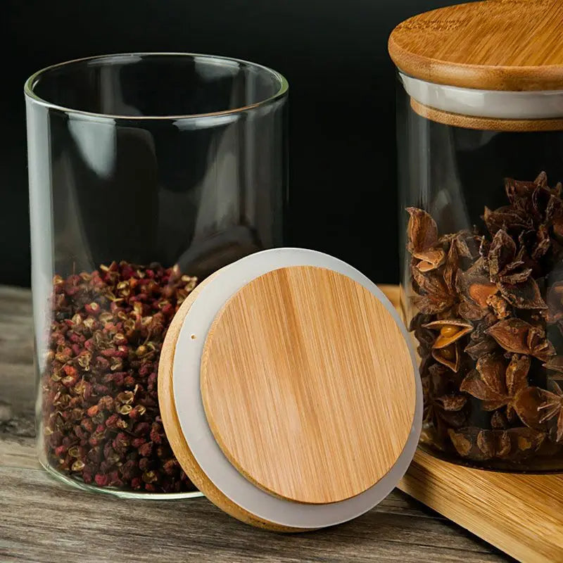 450ml 4 Pack Glass Food Grade Clear Glass Spice Bottle Canister with Airtight Bamboo Lid