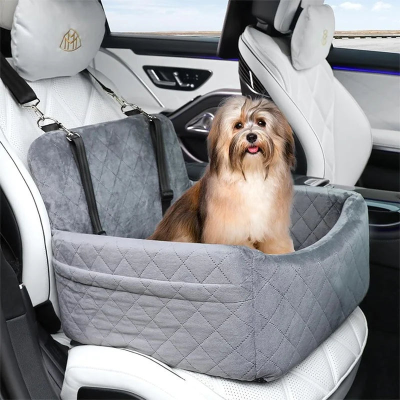 Diamond Quilted Pet Car Seat Bed, Bucket-Style Travel Bed for Puppies, Gray