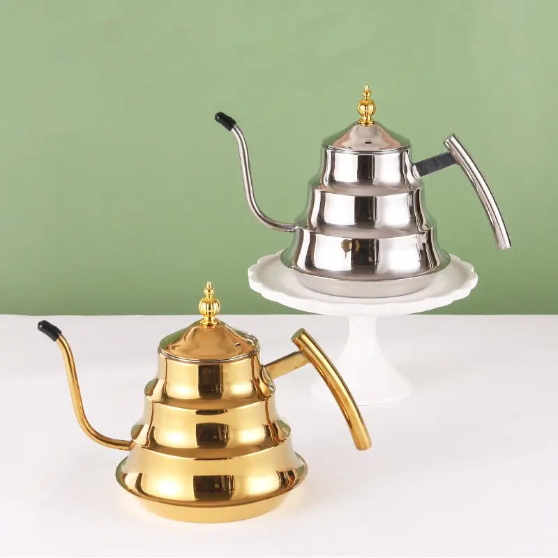 Gooseneck Kettle Set 2 PCS Gold Silver Stainless Steel Beehive Tiered Body Pour Over