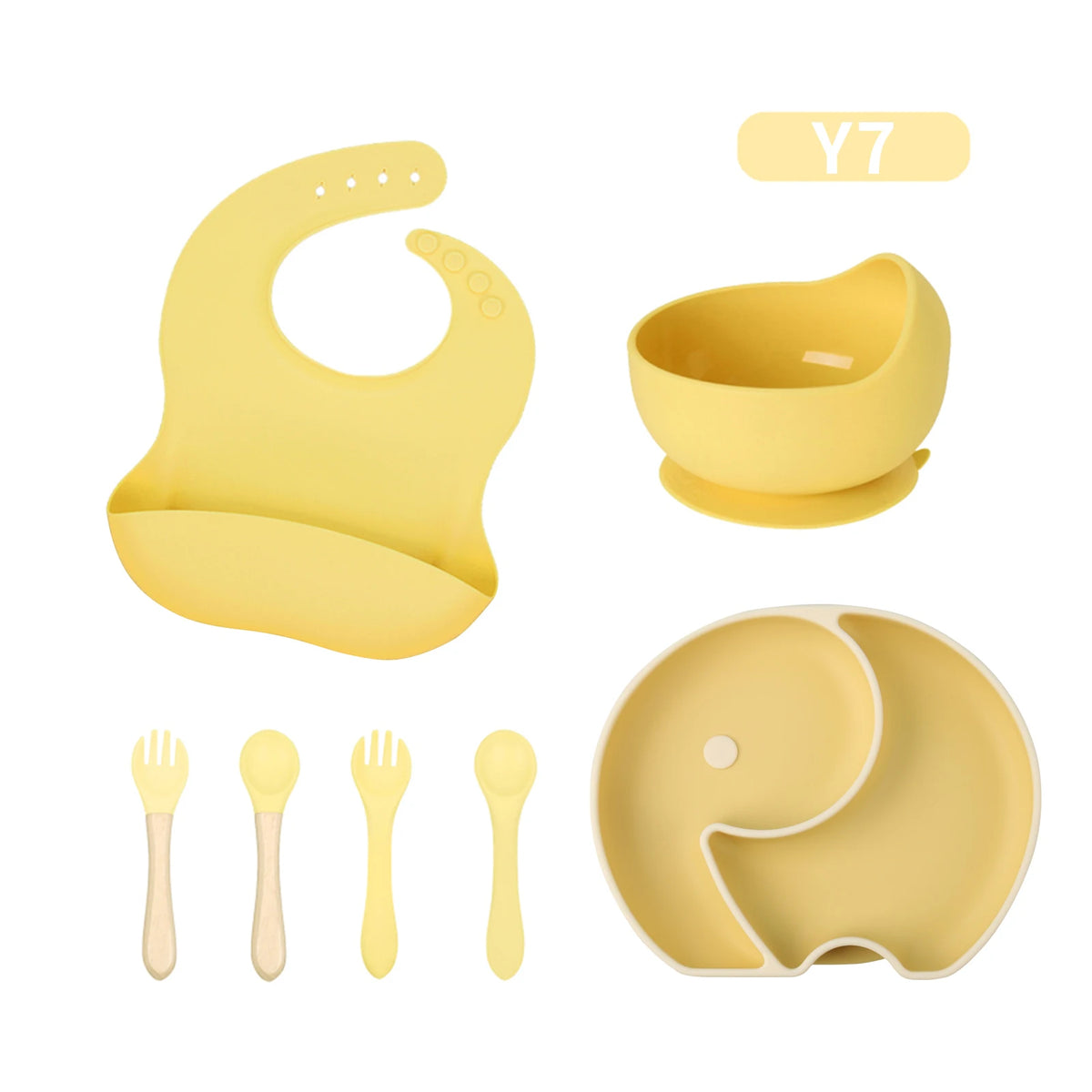 Baby Silicone Dinner Set Tableware BPA Free Bowl Adjustable Bib Tableware Feeding Sets