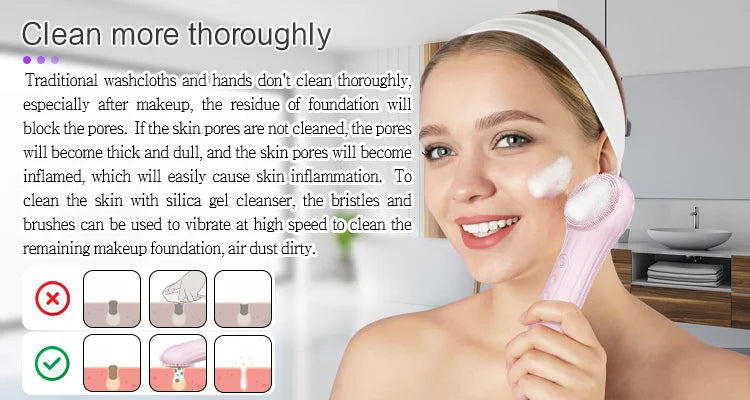 Waterproof Soft Silicone Electric Facial Cleansing Brush Face Clean Massage Exfoliating