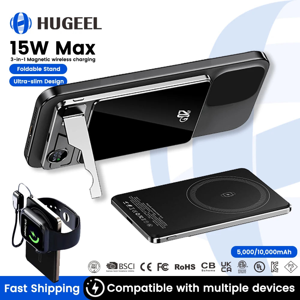 3 in 1 Magnetic Wireless Power Banks Mini Power Bank with LDE Lightfor for Earphone Watch