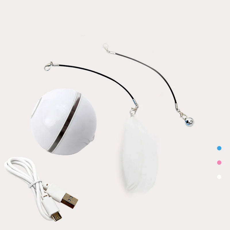 Smart Electronic Automatic Cat Toys Self with Feather USB Rechargeable Rolling Ball Light