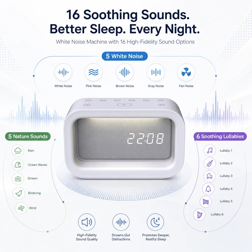16 Soothing Sounds White Noise Machine With Sunrise Wake Up Light Dual Alarm Clock Baby