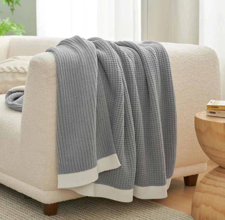 100% Cotton Knit Chunky Blanket Lightweight Breathable Cozy Summer Blankets for Bed