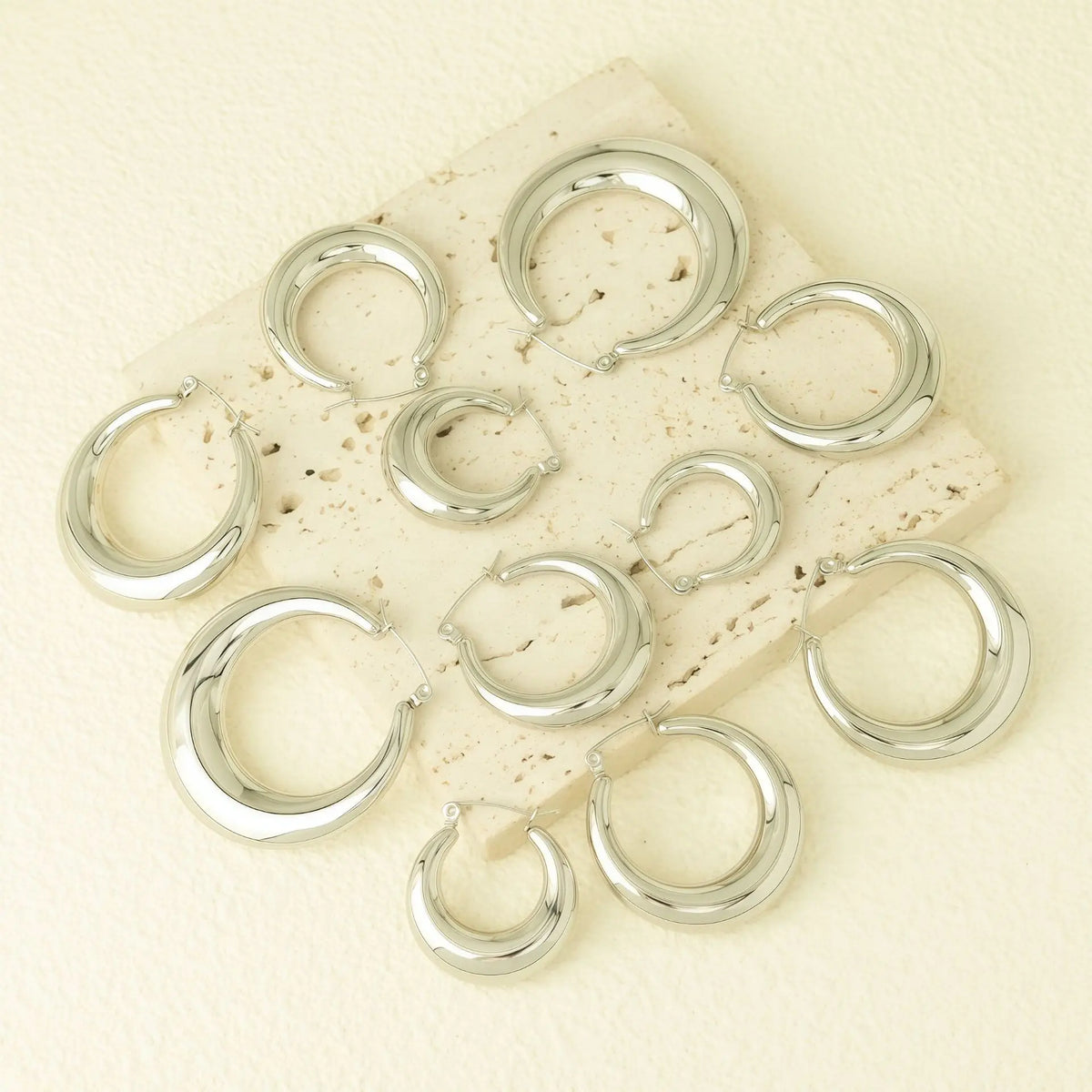 Charm Chunky Hoop Earrings Stainless Steel Metal 18K Gold Plated Waterproof Huggie