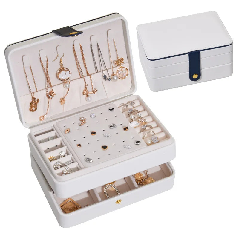 Portable PU Leather Travel Jewelry Organizer Case Small Multi-Drawer Jewelry Box