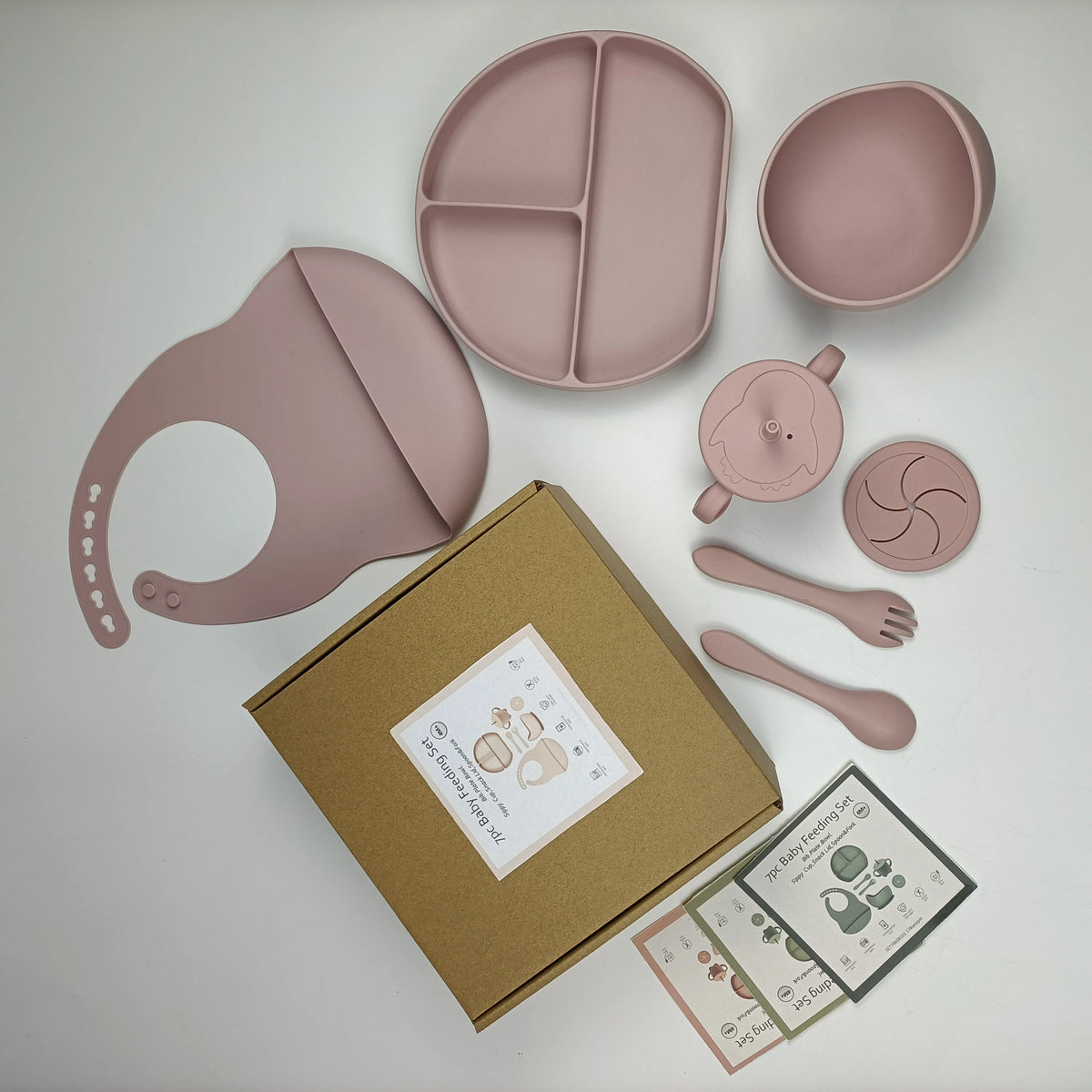8pc Bebe Silicone Feeding Set Toddler Weaning Set Suction Bottom Infant Dining Tableware