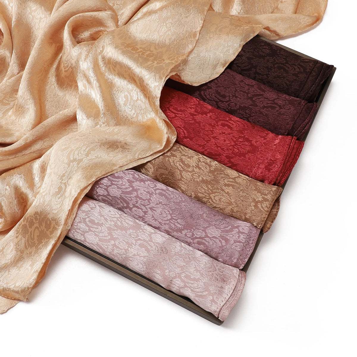 New Solid Color Satin Jacquard Long Scarf Breathable Soft Faux Silk