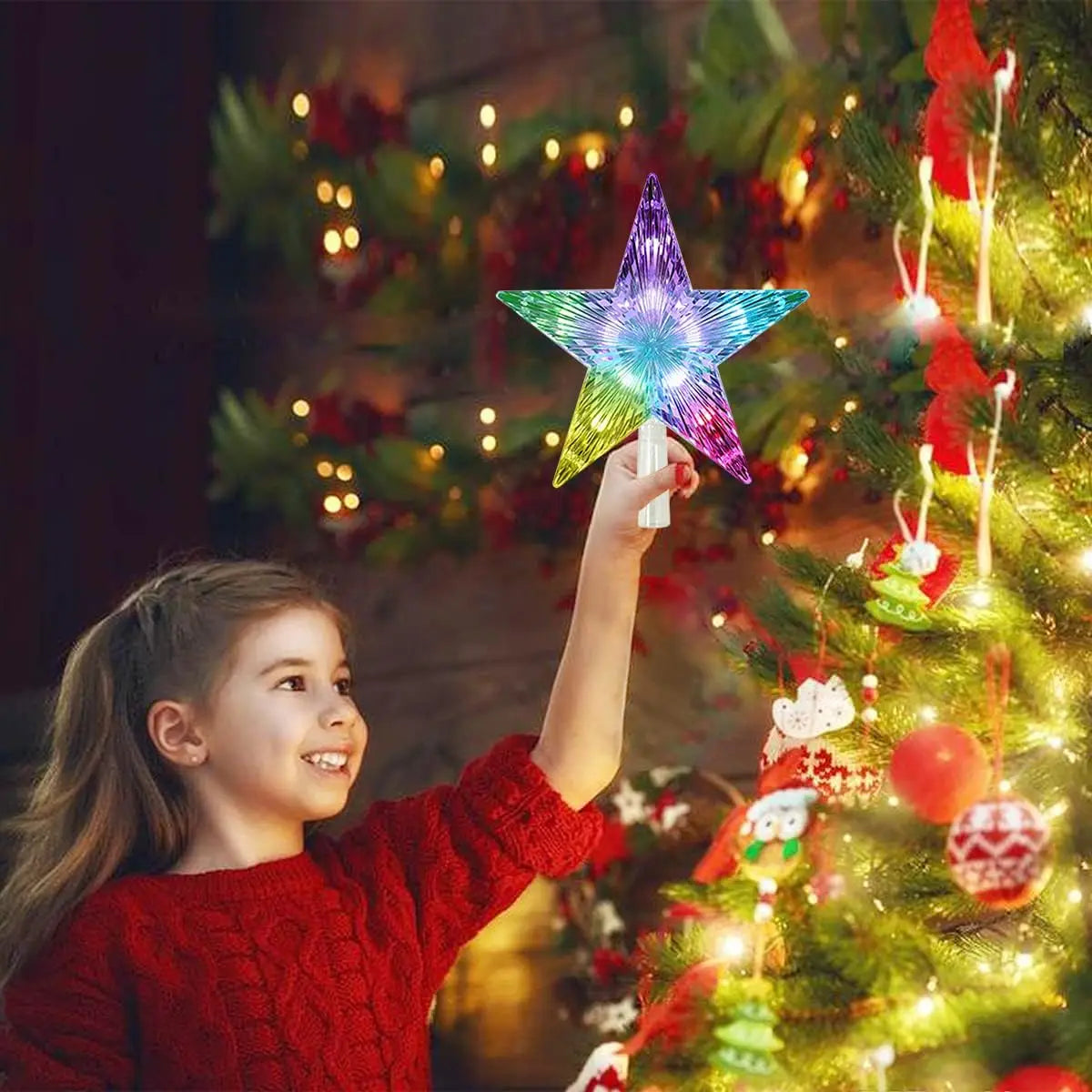 USB RGB LED Christmas Tree Topper Star with Remote & 3M Wire, Color Changing Timing Xmas