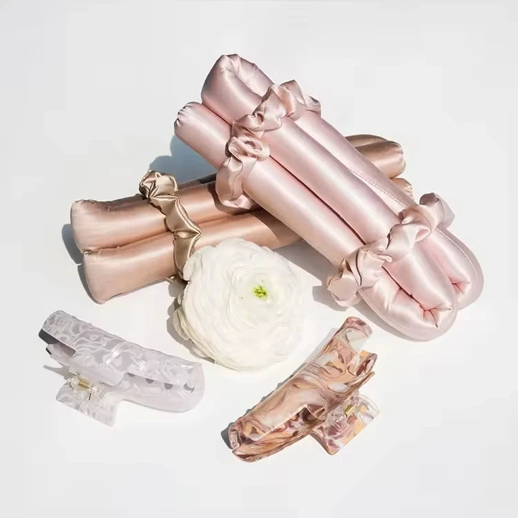 Heatless Hair Curler Silk Hair Roller Waves Curling Rod Headband Scrunchie Set 100%