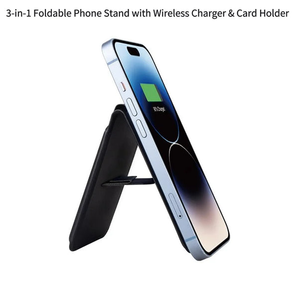 3 in 1 Foldable Phone Stand Wireless Charger with Card Holder Fast Charging Station