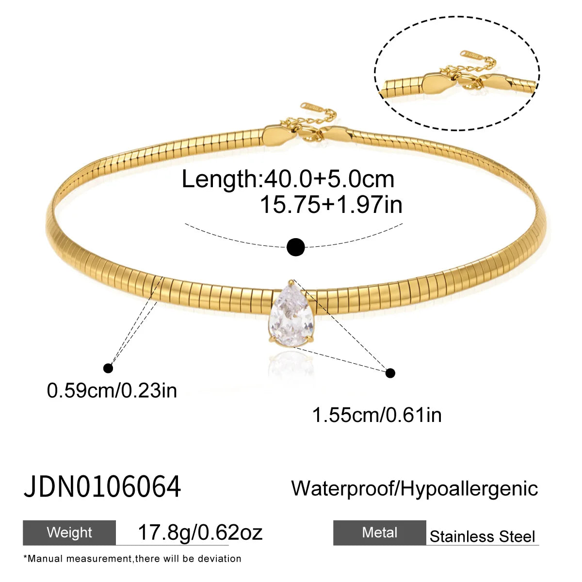 Women'S 18K Gold-Plated Stainless Steel Choker Necklace Sporty Light Luxury Elastic