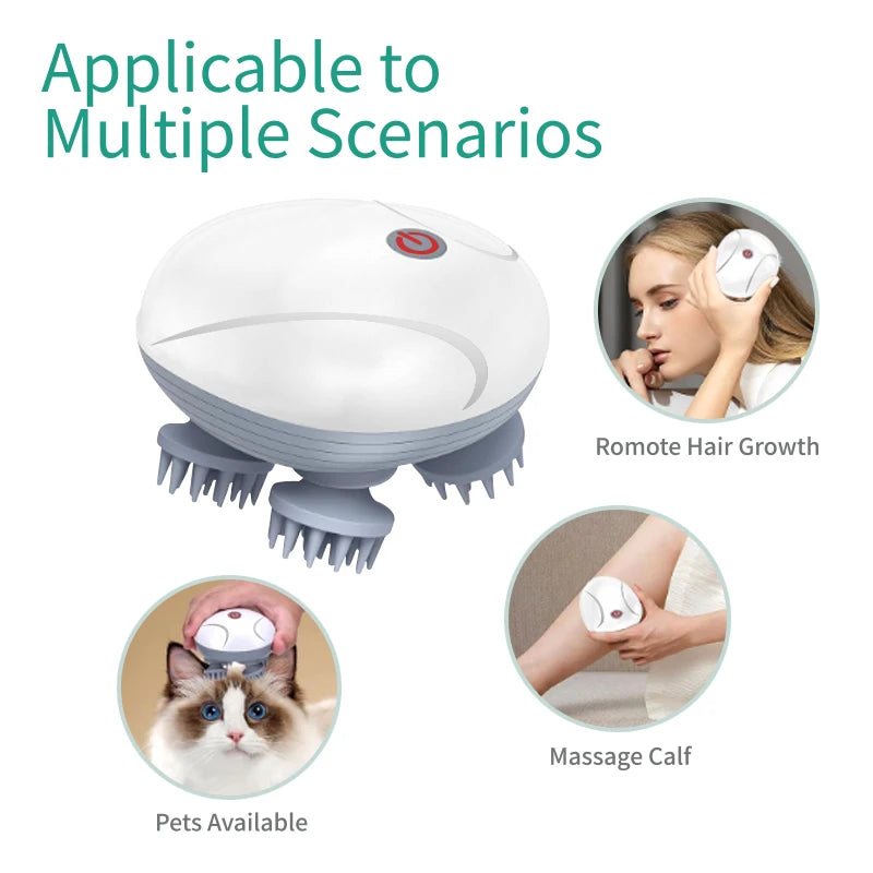 Cordless Electric Scalp Massager Handheld 2 Speeds Vibrating Head 96 Silicone Nodes Hair