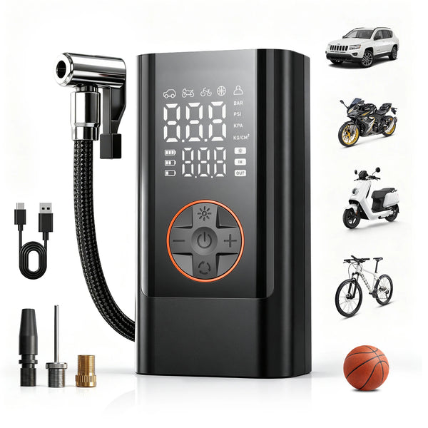 3000mAh Wireless Air Pump Tire Inflator 19mm Cylinder 150 PSI Digital Display Auto Stop