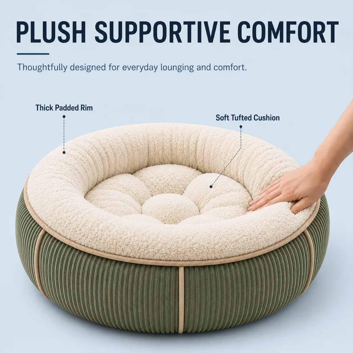 Custom Corduroy Round Pet Bed Faux Fur Calming Donut Dog Bed with Anti-Slip Bottom