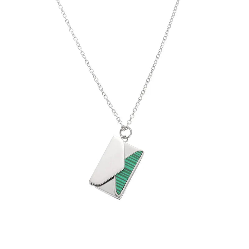 Customized Stainless Steel Envelop Necklace Green Stripe Love Letter Necklace