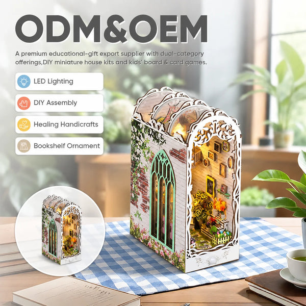New DIY Book Nook Kit Flower House Miniature Greenhouse Dollhouse with LED Light Wood