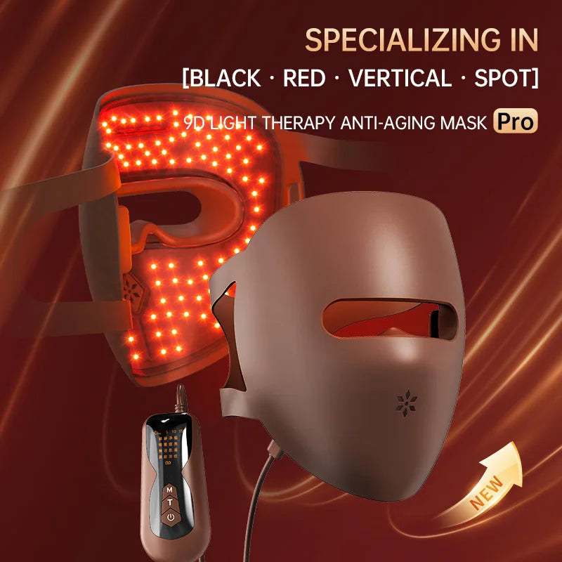 Rechargeable LED Face and Neck Mask with Red Light, Brown or Black