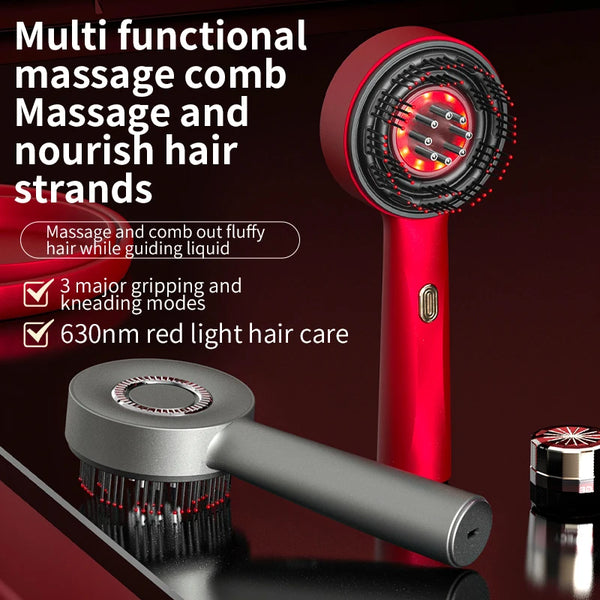 Travel Handheld Electric Scalp Massage Comb Red LED Light Vibrating Oil Applicator