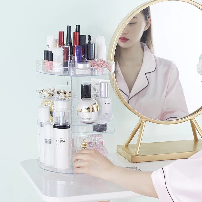 Rotating Transparent Acrylic Cosmetic Storage Box Desktop Organizer No Cover for Skincare