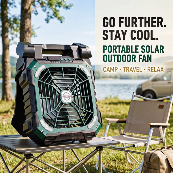 Custom Portable Solar Outdoor Fan Heavy Duty Battery Operated Camping Desk Fan with LED