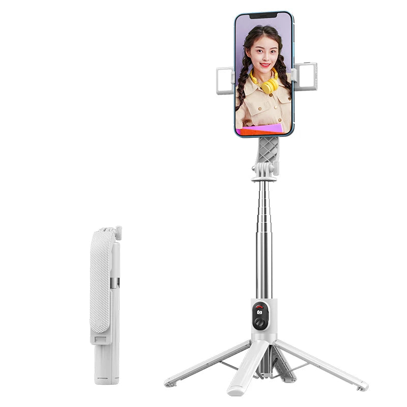 Stainless Steel Selfie Stick with 360 Adjustable Retractable Tripod 2 LED Light Remote
