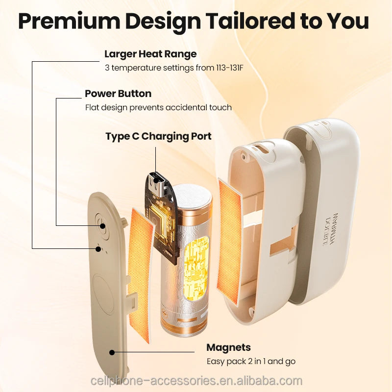 Magnetic Hand Warmer 2-in-1 Power Bank 3 Heat Settings Simple Design Portable