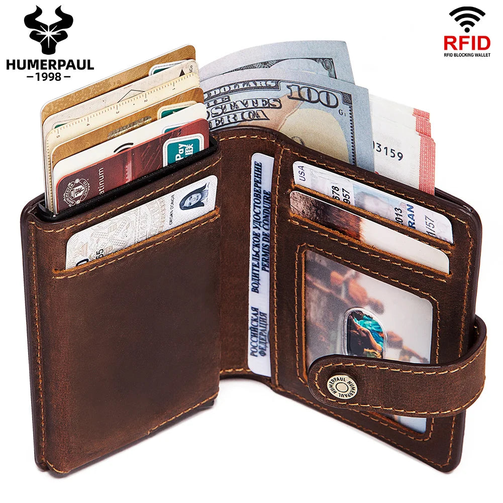 Unisex Fashion Purse Minimalist Aluminum Rfid Wallet Pop Up Credit Card Leather Custom