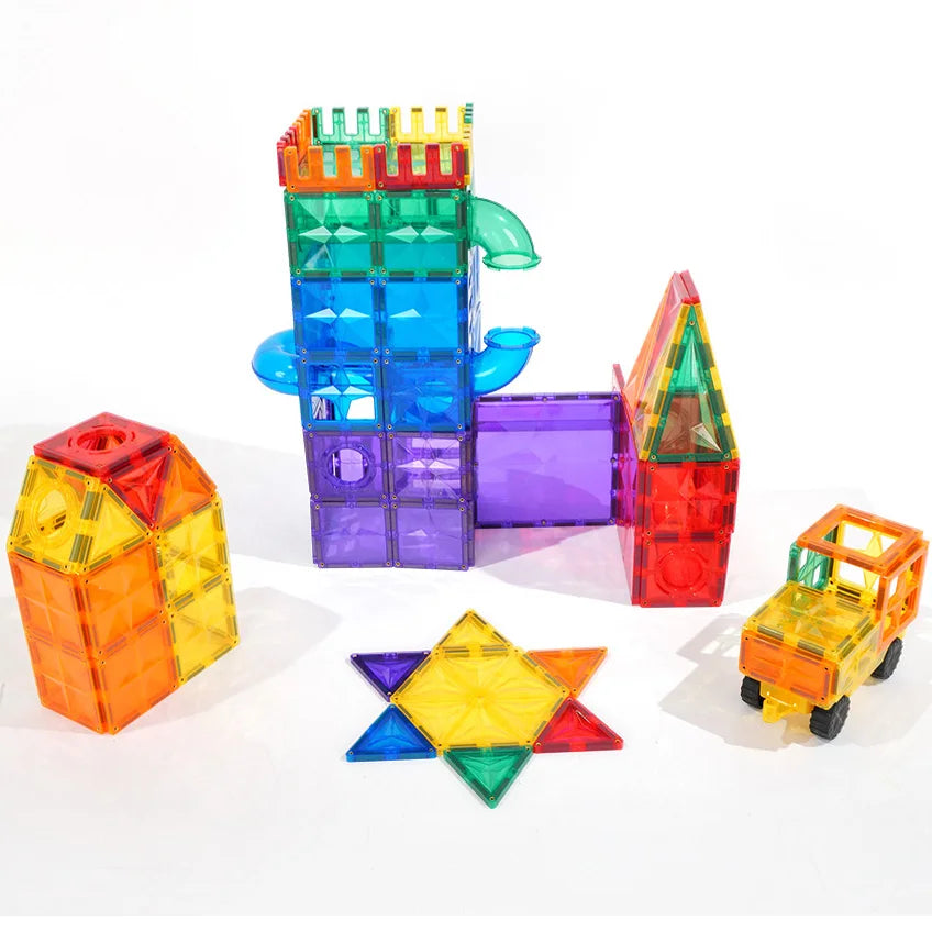Colorful Magnetic Tiles Building Block Set DIY Assembly STEM Construction Toy Montessori
