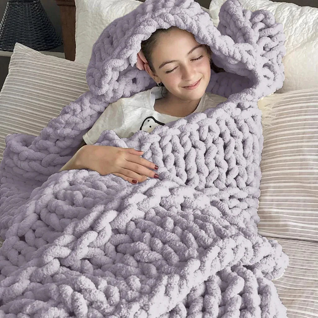 Super Soft Handmade Knit Jumbo Chenille Yarn Chunky Knit Blanket Throw