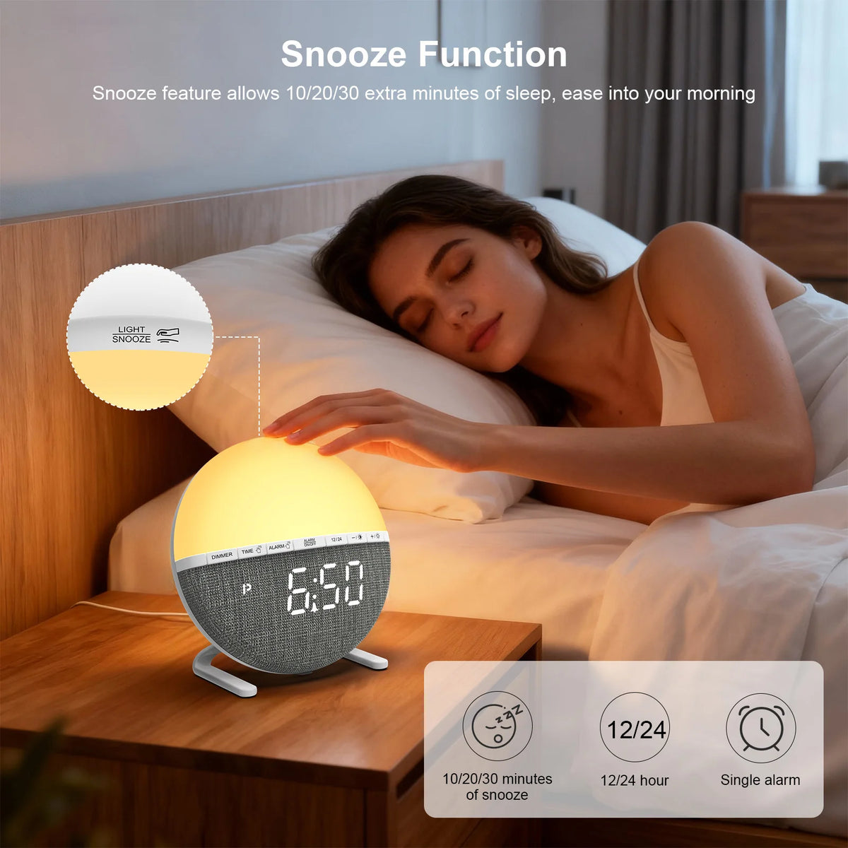 Wake Up Light Table Digital Sunrise Alarm Clock Bedside Smart Light Custom Sleep Dimmable