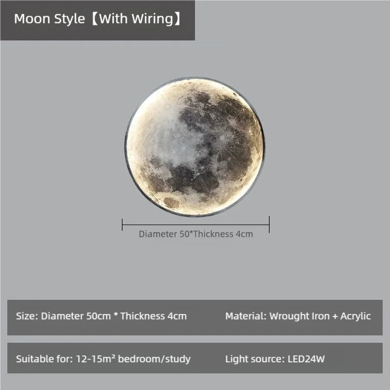 Art Modern Indoor Lighting Design Bedroom 3d Round Led Circular Moon Wall Lamp Decor Home