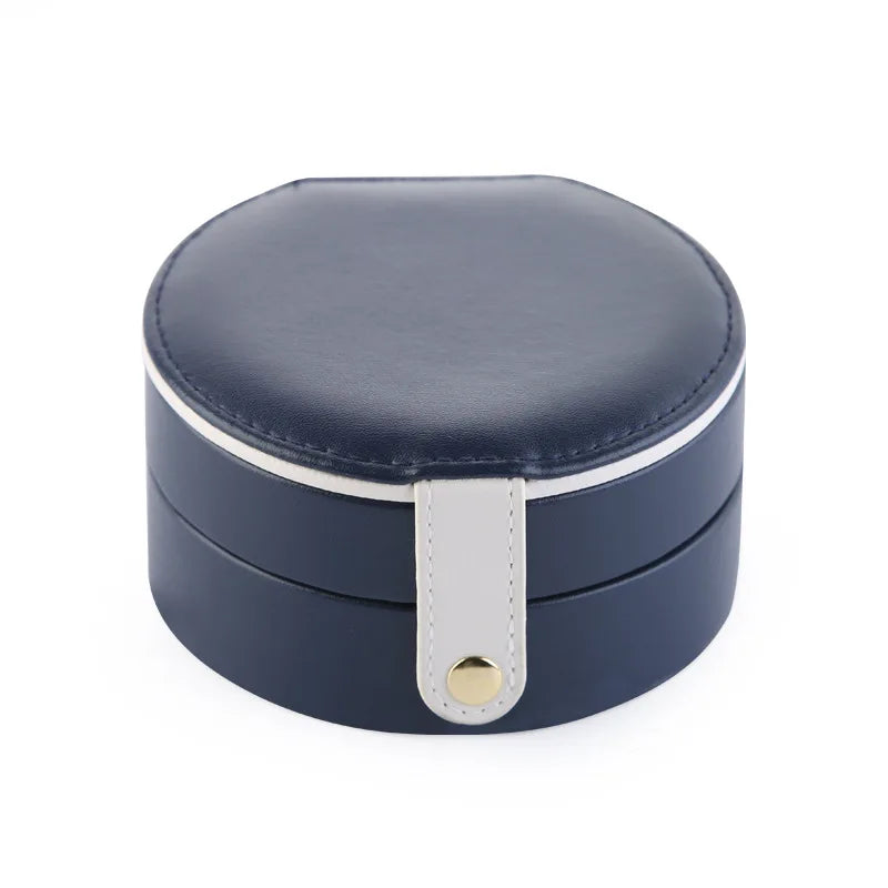 Pu Leather Portable Round Jewelry Box Small Travel Jewellery Organizer Necklace Box Ring