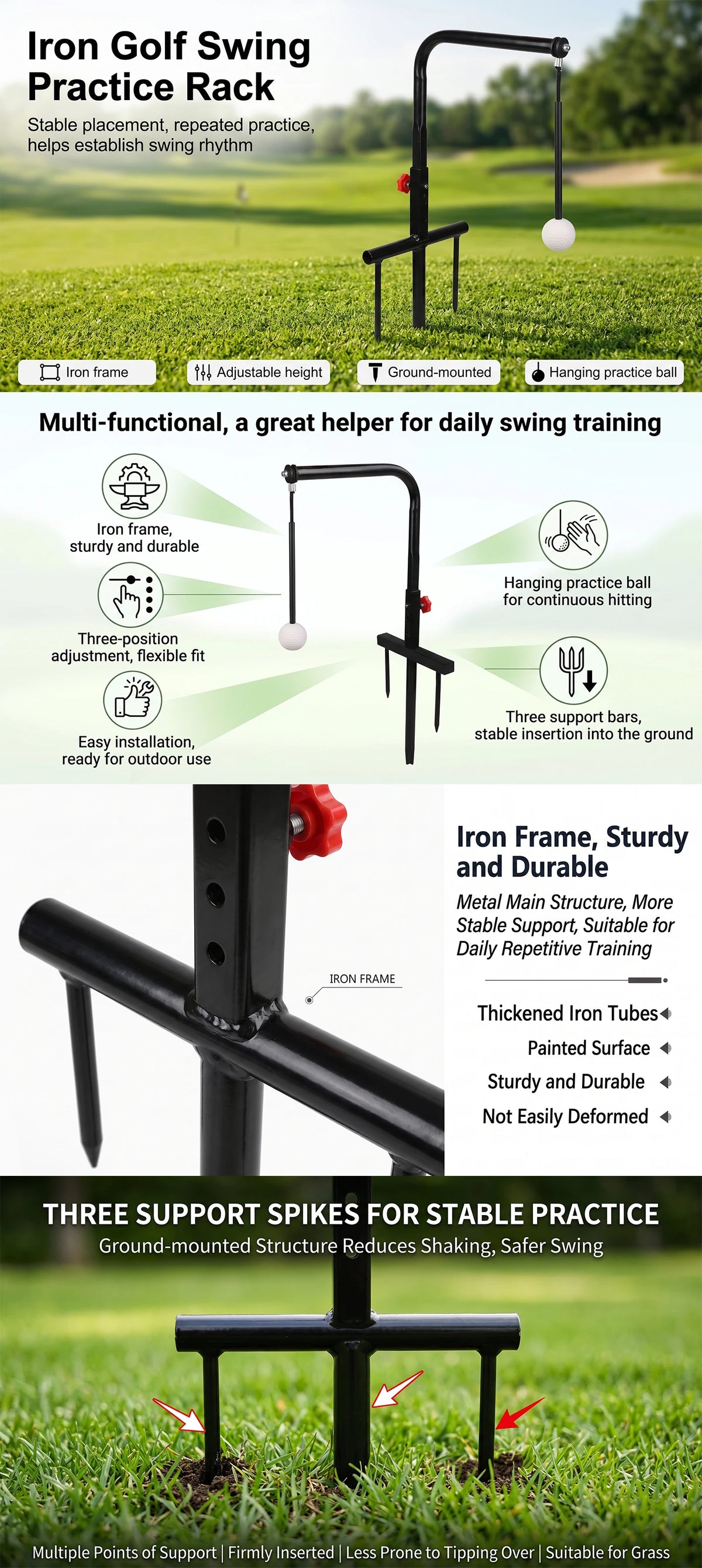 Golf Swing Trainer Rotating Iron Frame for Driving Range and Retail