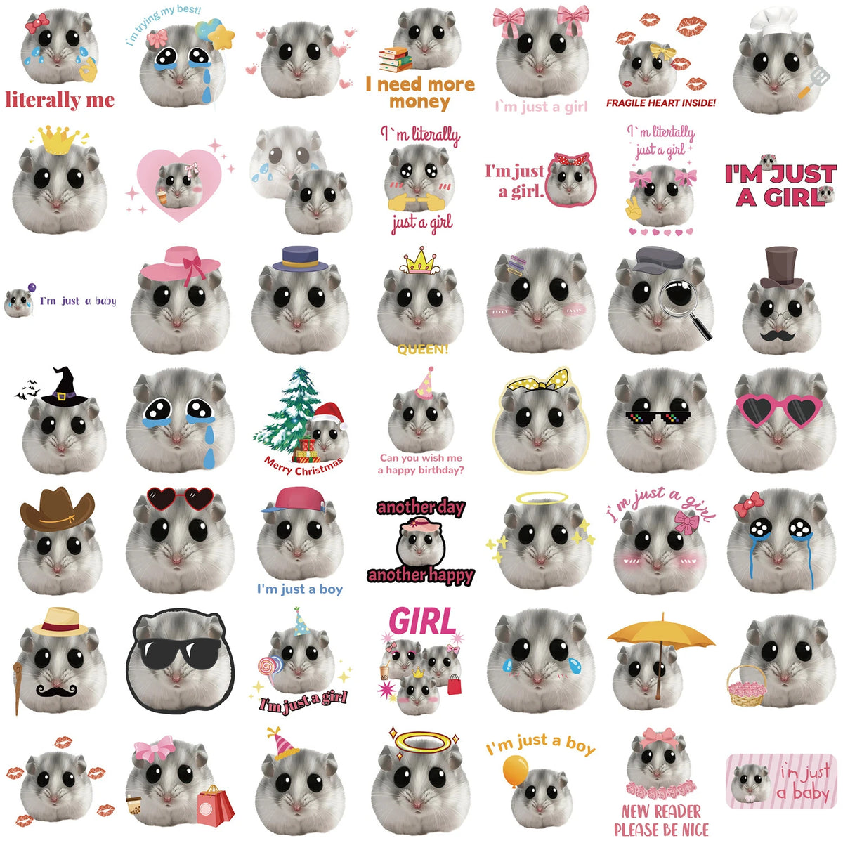 50Pcs Funny Cute Hamster Meme Theme DIY Graffiti Stickers PVC Waterproof Self Adhesive (Pack of 2)