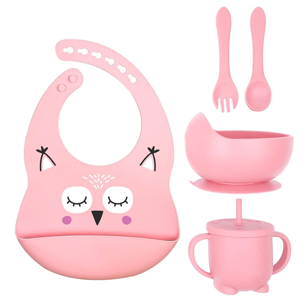 8pc Bebe Silicone Feeding Set Toddler Weaning Set Suction Bottom Infant Dining Tableware