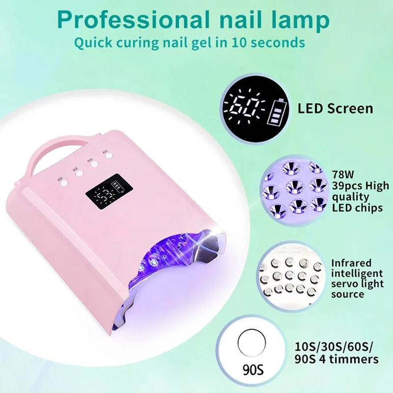 Black Pink Manicure Table Nail Gel Polish Curing Rechargeable Nail Dryer SUN UV Hybrid