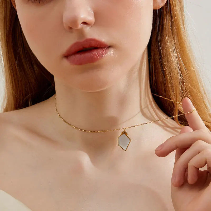 Non Tarnish Waterproof Mother of Pearl 18K PVD Gold Plated Stainless Steel Geometric
