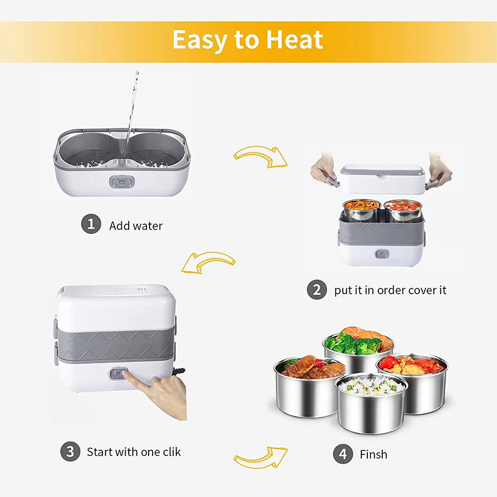 Electric Lunch Box Double Plug Stainless Steel Electric Heating Lunch Box Cold And Hot