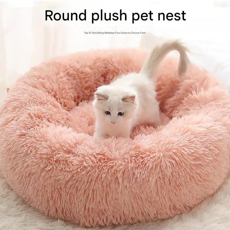 Luxury Fluffy Cushion Plush Soft Donut Dog Bed Accessories Washable Calming Sofa Camas