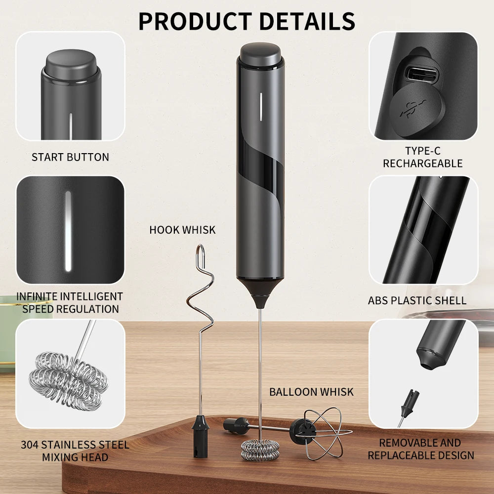 Kitchen Powerful Rechargeable Fast Handheld Drink Mixer Electric Whisk Milk Frother