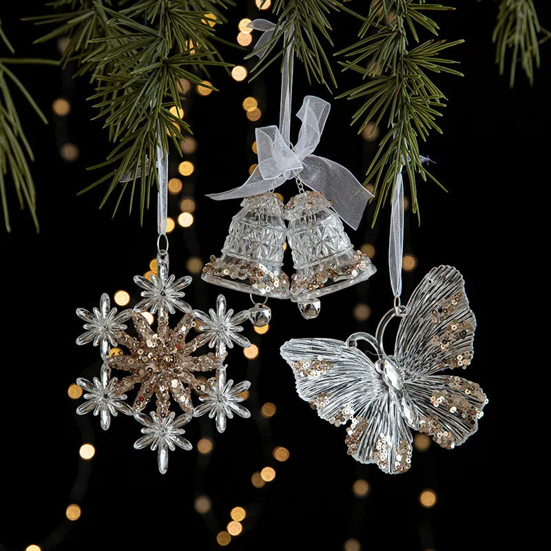 Christmas Ornaments Sequins Acrylic Transparent Snowflake Pendant Hanging Decor Christmas
