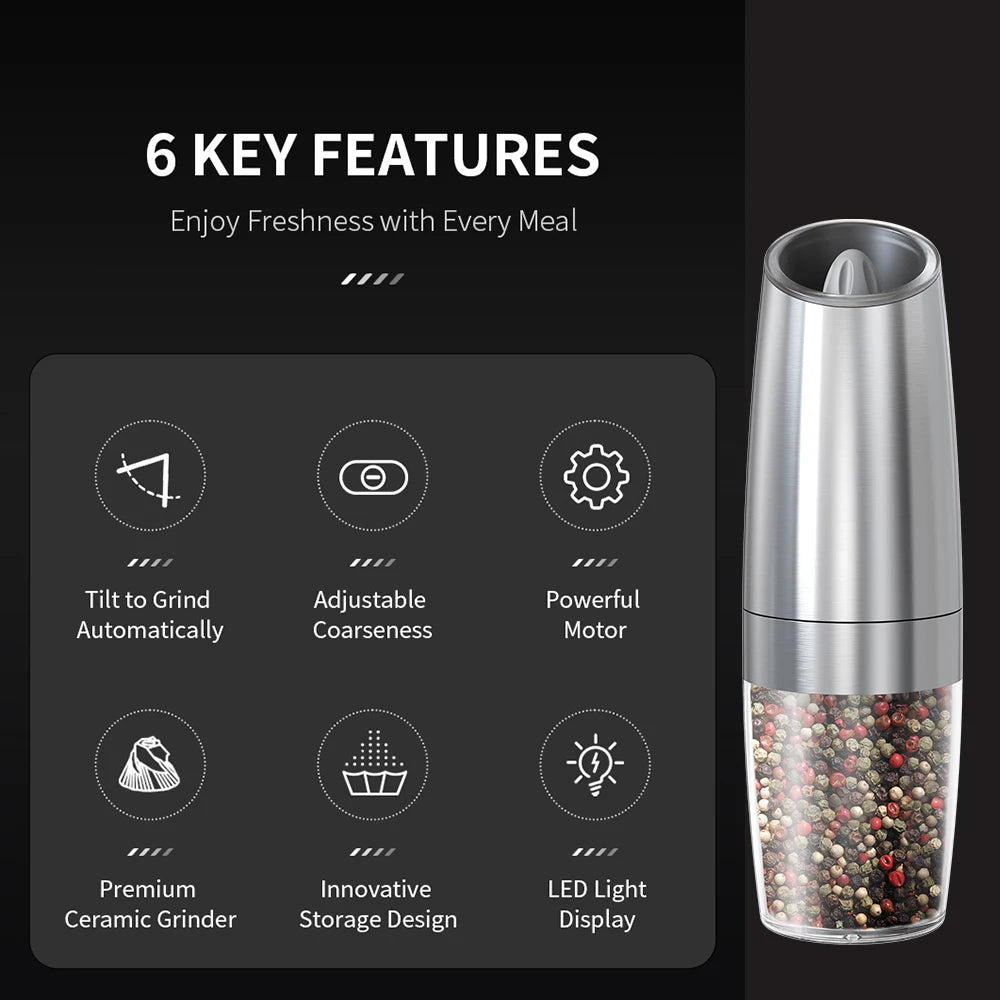 Metal Spice Mill Stainless Steel Mills Electric Salt Pepper Grinder Gravity Automatic