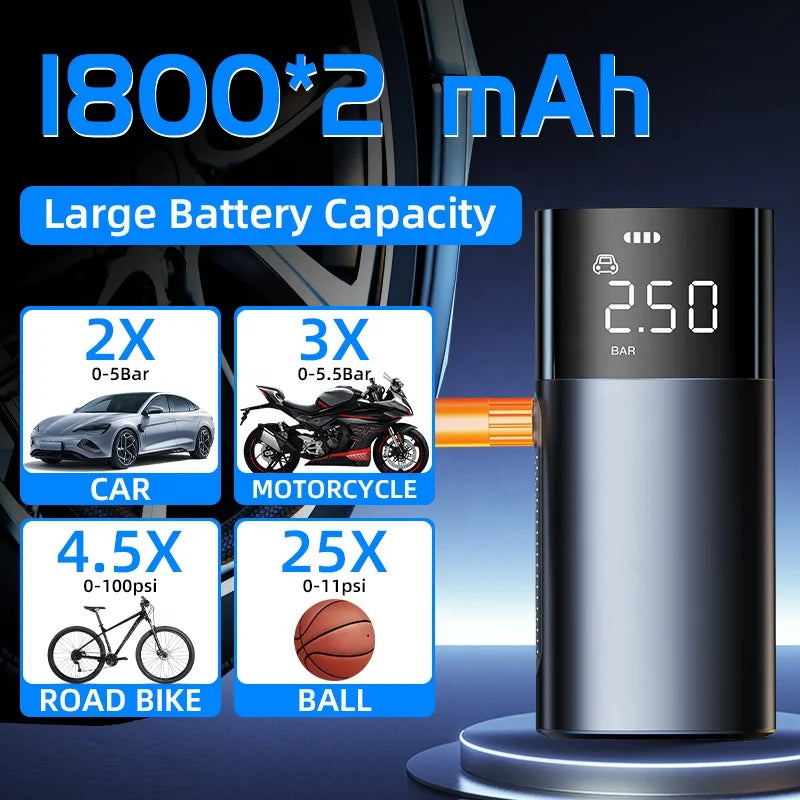 Wireless Digital Screen Display Alloy Multi-Function Car Air Compressor Portable Tire
