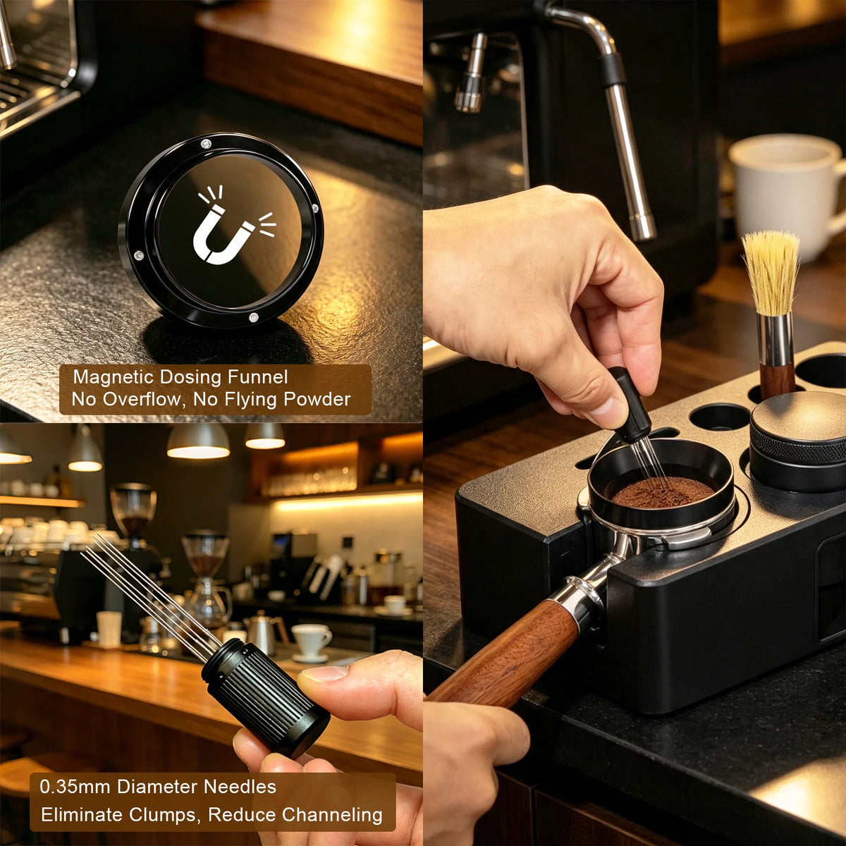 Professional Espresso Tamper Holder Kit 7 in 1 Coffee Distributor Needle WDT Tool Dosing