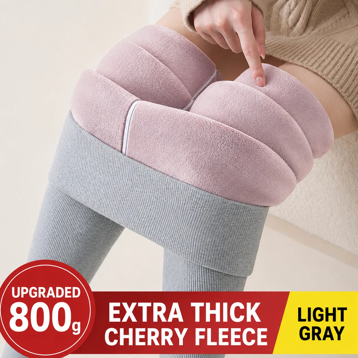 Womens Light Gray Fleece Leggings Purple Sherpa Lined High Waist Thick Winter Thermal