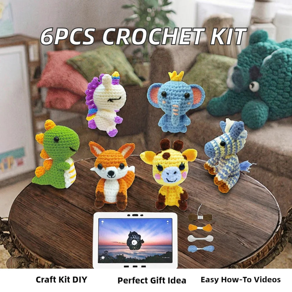 Crochet Kit for Beginners-DIY Craft Animal Patterns Step-By-Step Videos Yarn Crochet